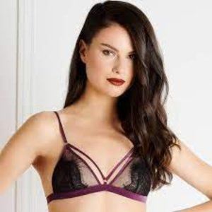 Maison Close Coup de Foudre triangle bra Black/Purple trim NWT never worn size M